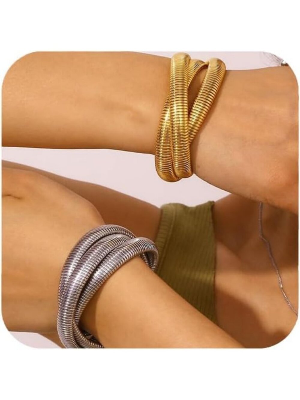 Trendy Gold Chunky Stretch Snake Chain Bangle Bracelets Set for Women